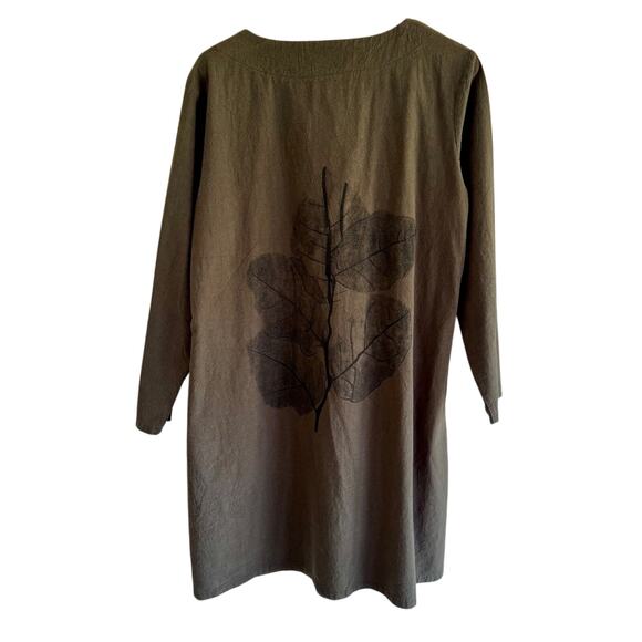O-newe O-nelue Art To Wear Lagenlook Long Sleeve Hippie Dress Leaf Print Leaves - Picture 2 of 3